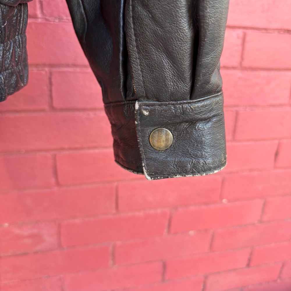 St Johns Bay Mens XL Brown Genuine Leather Bomber Jacket Vintage Full Zip‎ - Picture 7 of 13